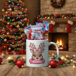   Mikulás ajándékcsomag neves bögrével, díszcsomagolásban #1 - rózsaszín