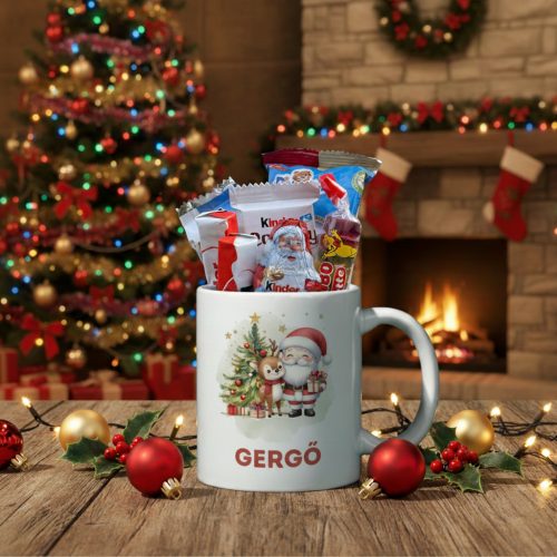 Mikulás ajándékcsomag neves bögrével, díszcsomagolásban #3 - Mikulás