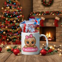   Mikulás ajándékcsomag neves bögrével, díszcsomagolásban #4 - rózsaszín mézi