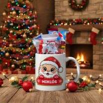   Mikulás ajándékcsomag neves bögrével, díszcsomagolásban #8 - piros Mikulás