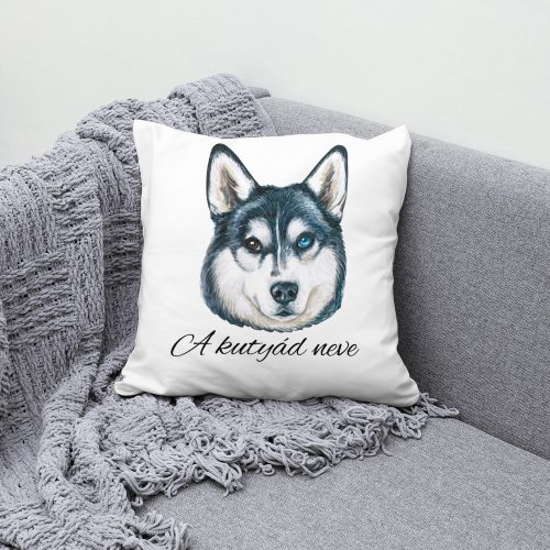 Szibériai husky párnahuzat, névvel