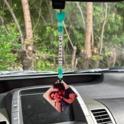   Visszapillantóra akasztható lógó - egyedi felirattal (türkiz)